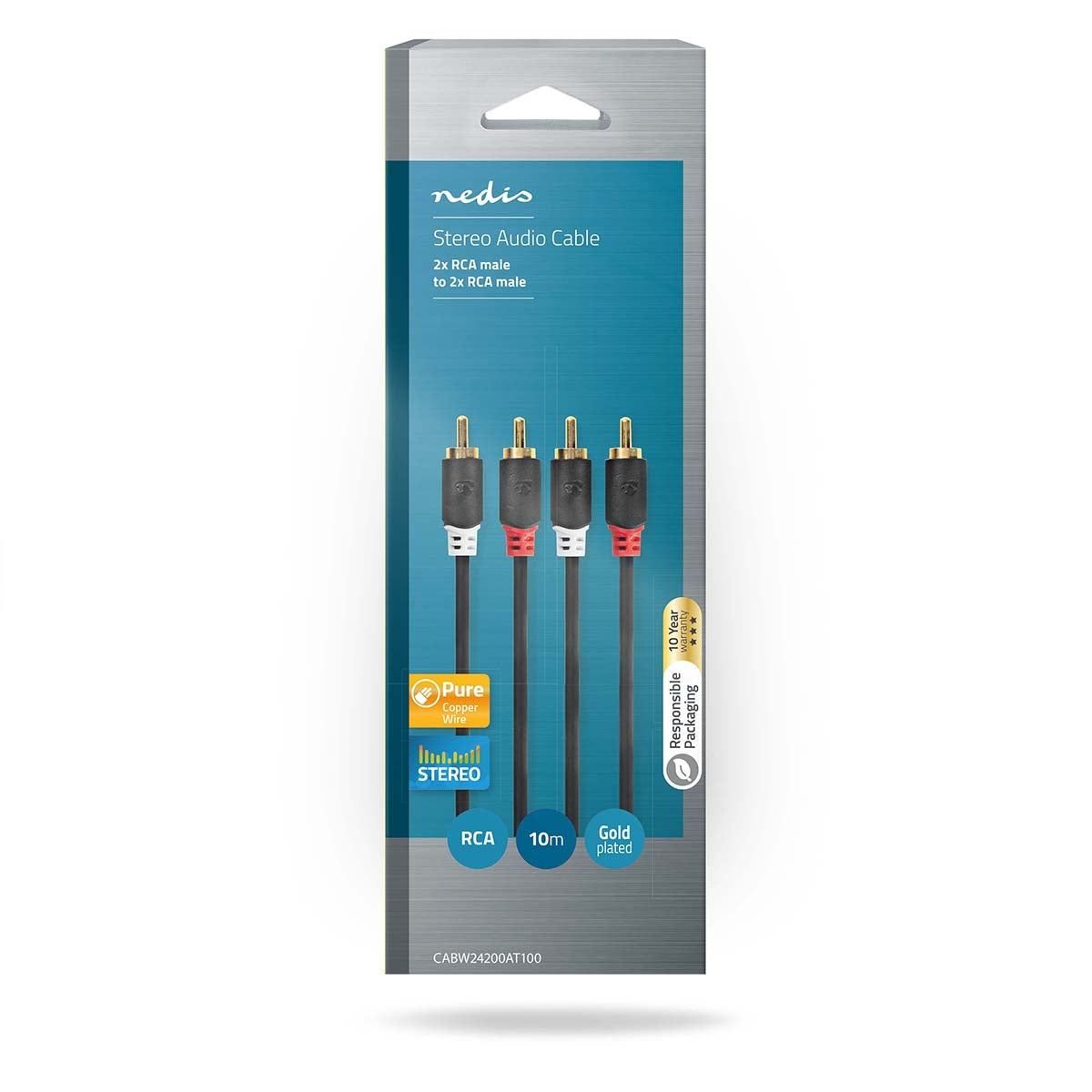 Stereo Audio Cable | 2x RCA Male | 2x RCA Male | Gold Plated | 10.0 m | Round | Anthracite | Box