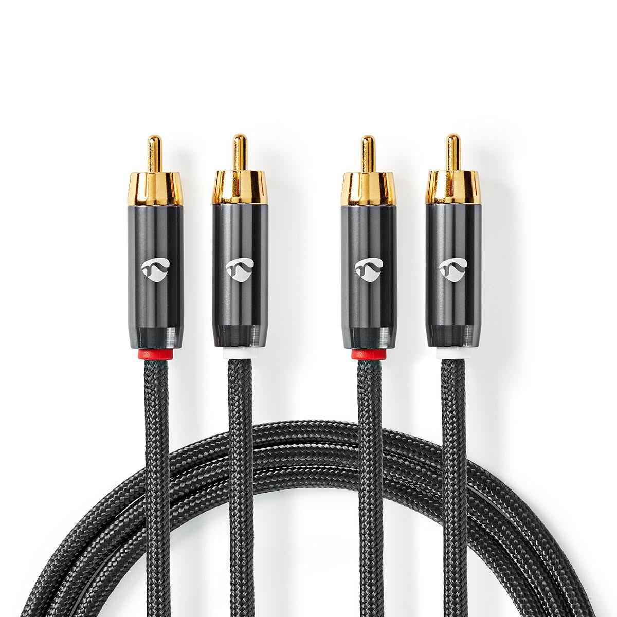 Stereo Audio Cable | 2x RCA Male | 2x RCA Male | Gold Plated | 1.00 m | Round | Gray / Gray With Metal | Carton with covered window