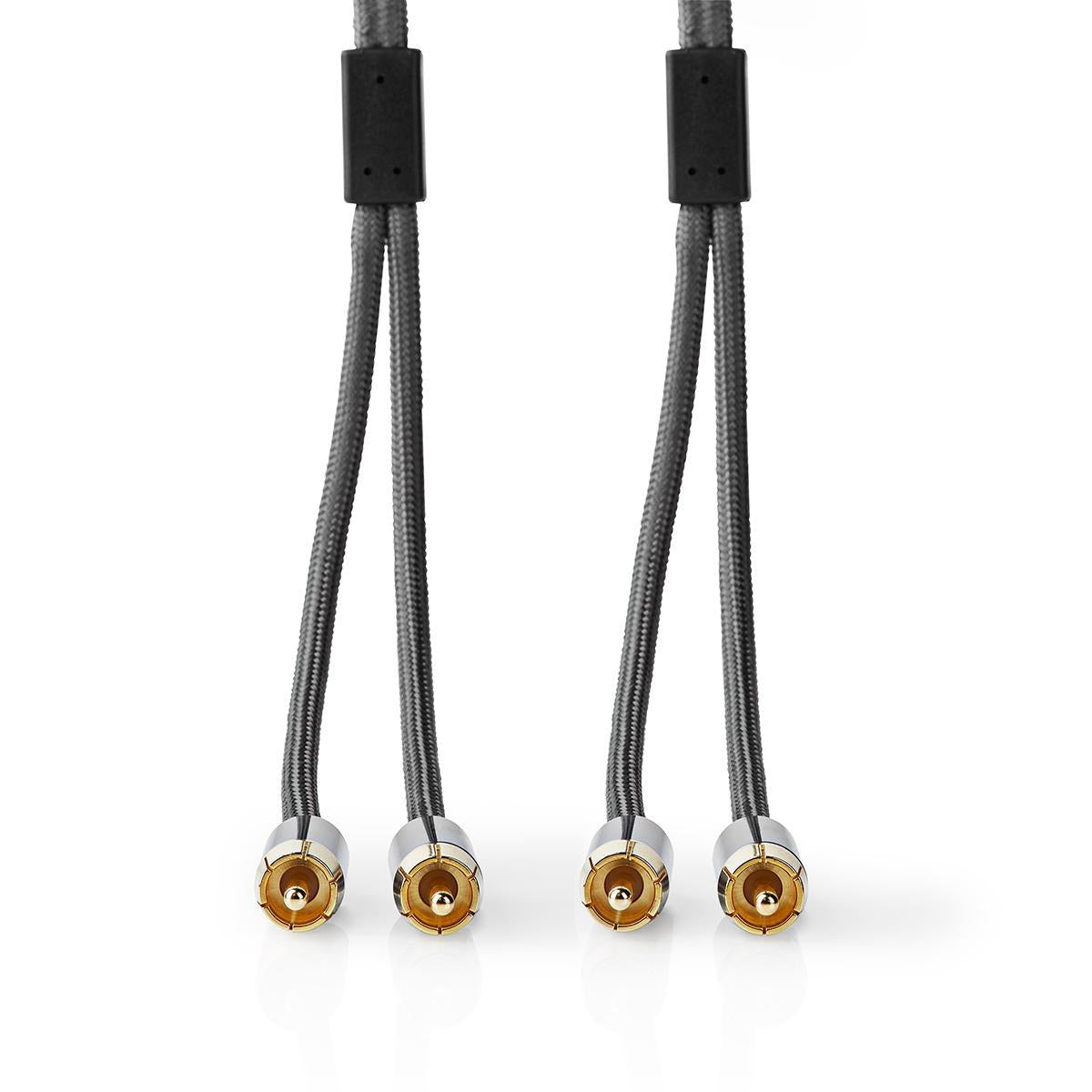 Stereo Audio Cable | 2x RCA Male | 2x RCA Male | Gold Plated | 1.00 m | Round | Gray / Gray With Metal | Carton with covered window