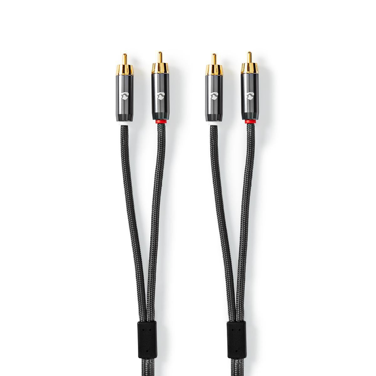 Stereo Audio Cable | 2x RCA Male | 2x RCA Male | Gold Plated | 2.00 m | Round | Gray / Gray With Metal | Carton with covered window
