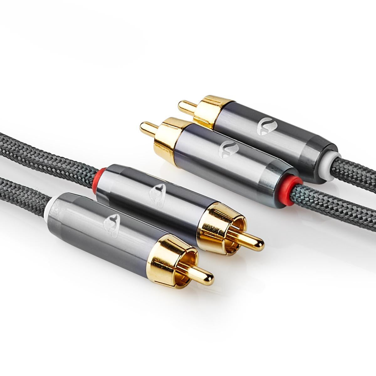 Stereo Audio Cable | 2x RCA Male | 2x RCA Male | Gold Plated | 2.00 m | Round | Gray / Gray With Metal | Carton with covered window