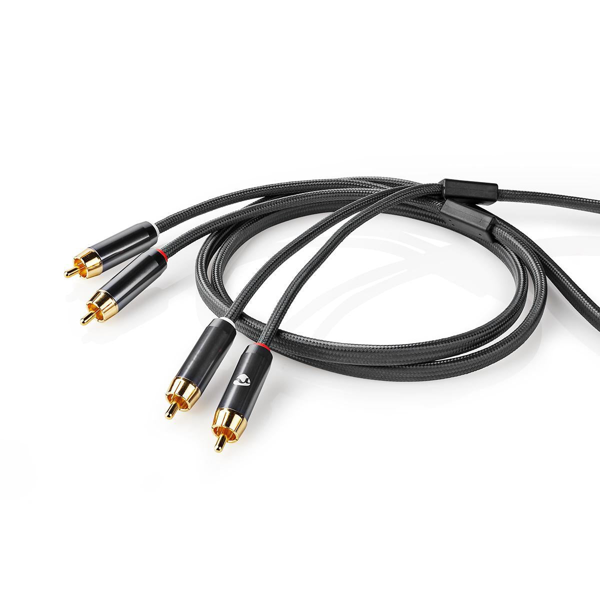 Stereo Audio Cable | 2x RCA Male | 2x RCA Male | Gold Plated | 2.00 m | Round | Gray / Gray With Metal | Carton with covered window