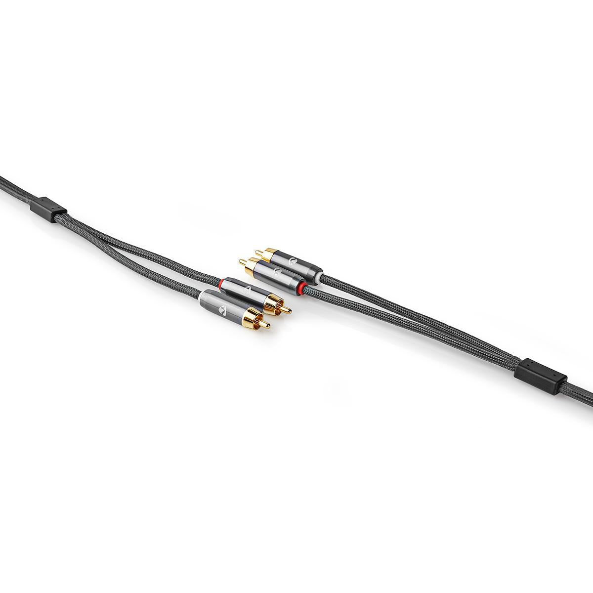 Stereo Audio Cable | 2x RCA Male | 2x RCA Male | Gold Plated | 5.00 m | Round | Gray / Gray With Metal | Carton with covered window