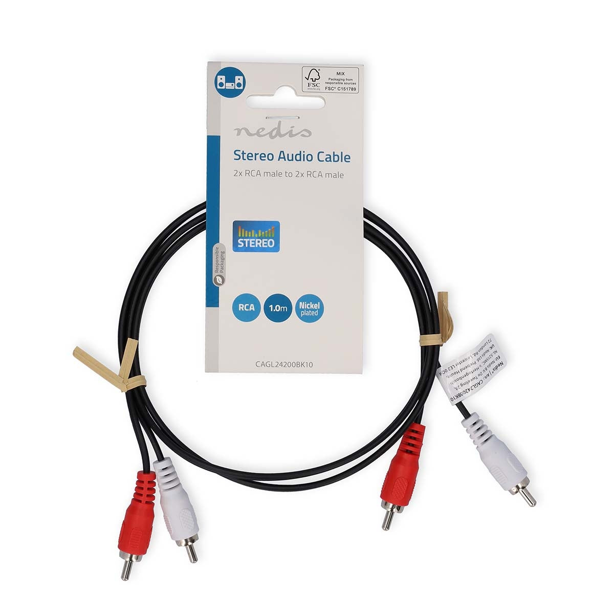 Stereo Audio Cable | 2x RCA Male | 2x RCA Male | Nickel Plated | 1.00 m | Round | Black | Label