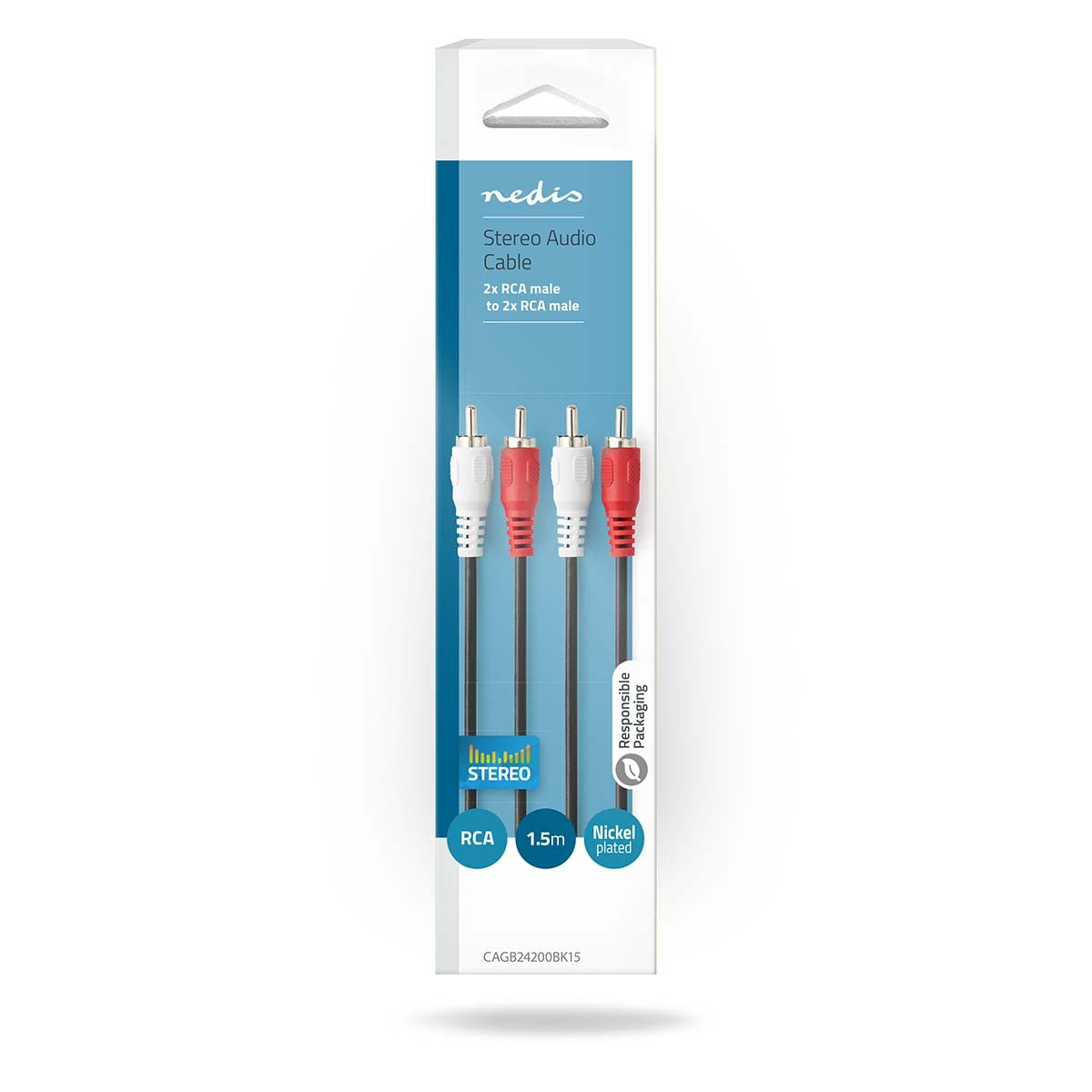 Stereo Audio Cable | 2x RCA Male | 2x RCA Male | Nickel Plated | 1.50 m | Round | Black | Box