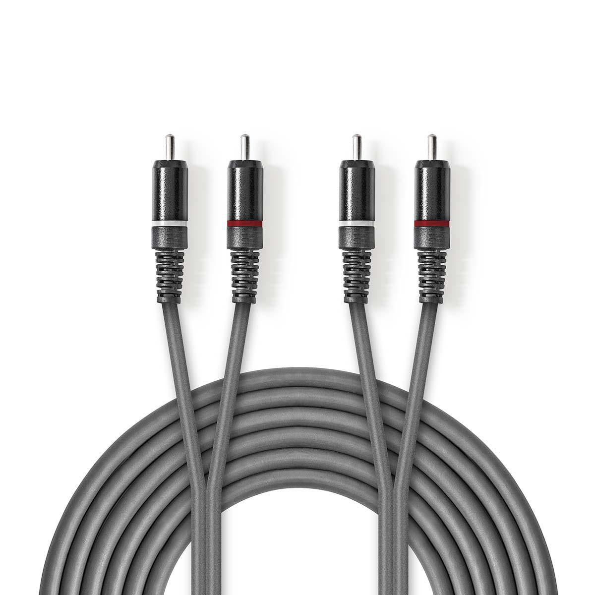 Stereo Audio Cable | 2x RCA Male | 2x RCA Male | Nickel plated | 5.00 m | Round | Dark gray | Cardboard sleeve