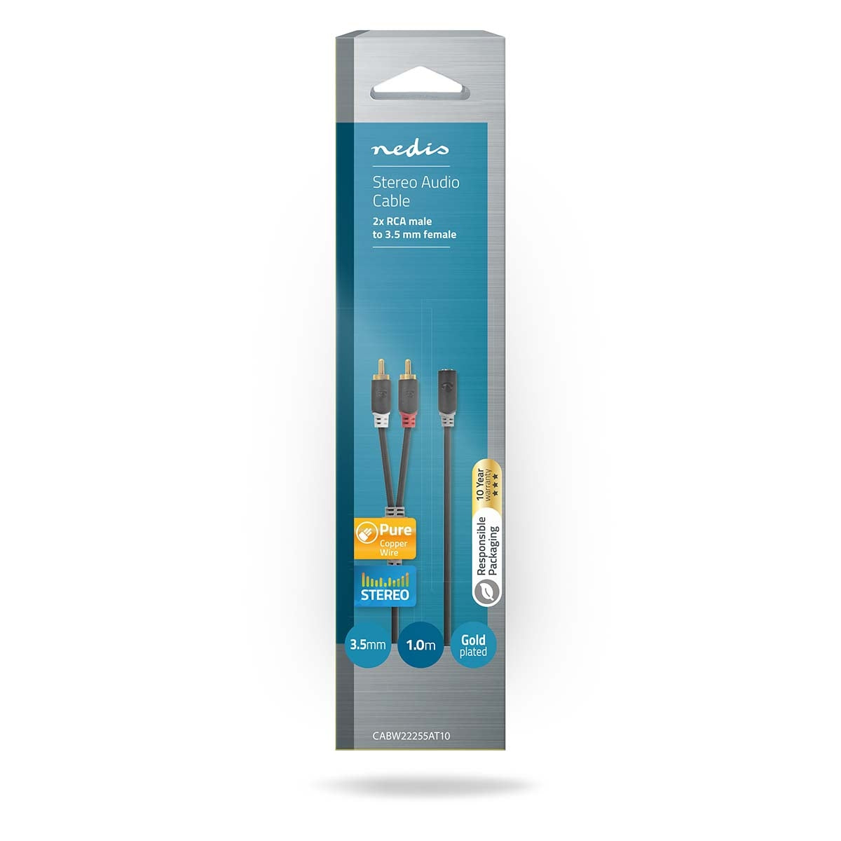 Stereo Audio Cable | 2x RCA Male | 3.5 mm Female | Gold Plated | 1.00 m | Round | Anthracite | Box