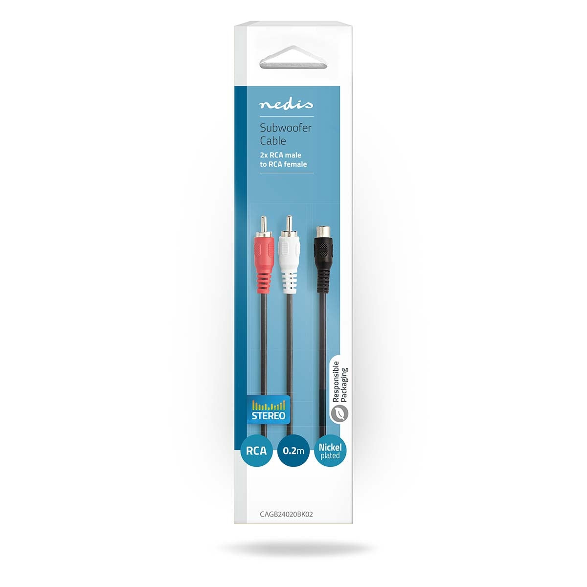 Stereo Audio Cable | 2x RCA Male | RCA Female | Nickel Plated | 0.20 m | Round | Blisters