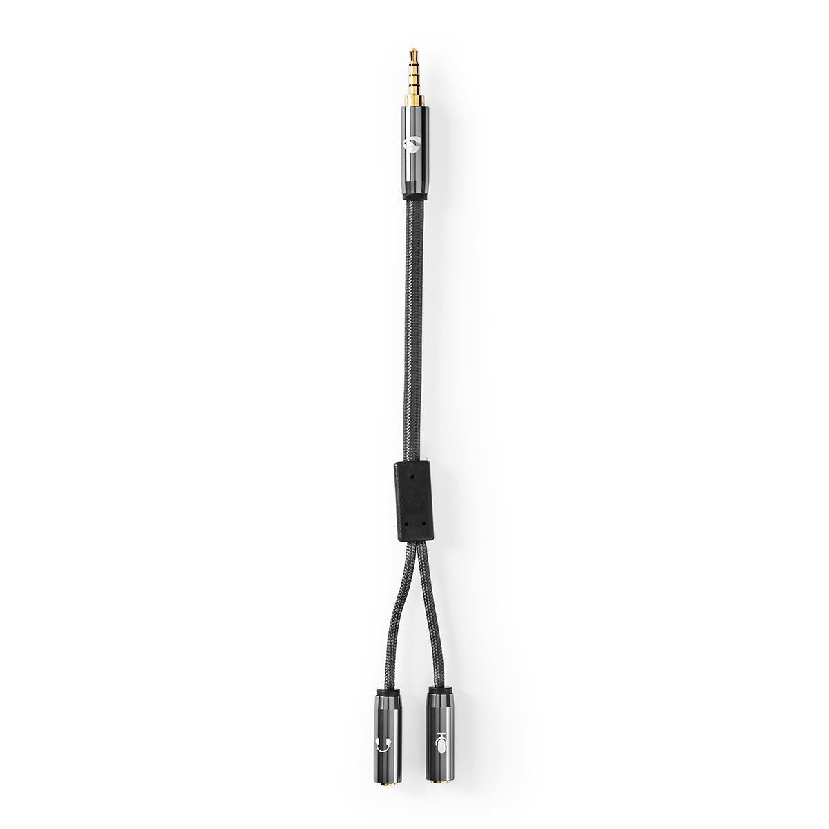 Stereo Audio Cable | 3.5 mm Male | 2x 3.5 mm, Female | Gold Plated | 0.20 m | Round | Gray / Gray With Metal | Carton with covered window