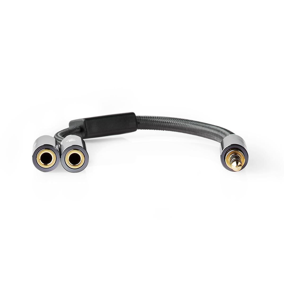 Stereo Audio Cable | 3.5 mm Male | 2x 3.5 mm, Female | Gold Plated | 0.20 m | Round | Gray / Gray With Metal | Carton with covered window