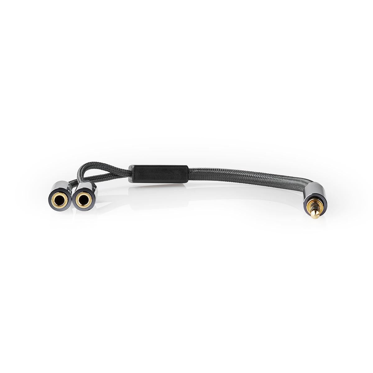 Stereo Audio Cable | 3.5 mm Male | 2x 3.5 mm, Female | Gold Plated | 0.20 m | Round | Gray / Gray With Metal | Carton with covered window