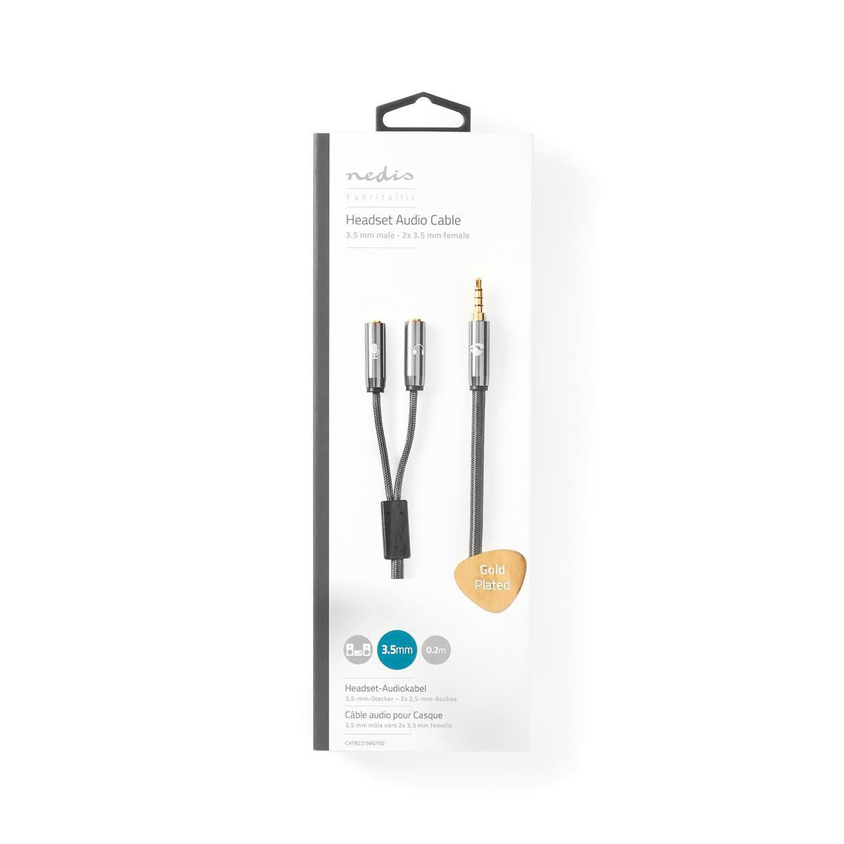Stereo Audio Cable | 3.5 mm Male | 2x 3.5 mm, Female | Gold Plated | 0.20 m | Round | Gray / Gray With Metal | Carton with covered window