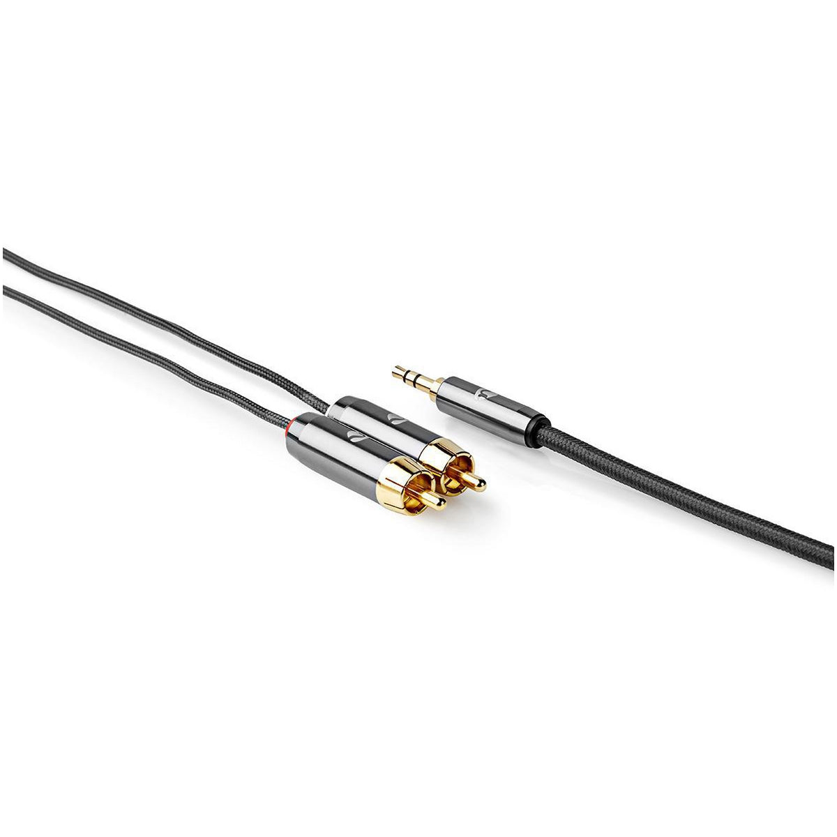 Stereo Audio Cable | 3.5 mm Male | 2x RCA Male | Gold Plated | 1.00 m | Round | Gray / Gray With Metal | Carton with covered window