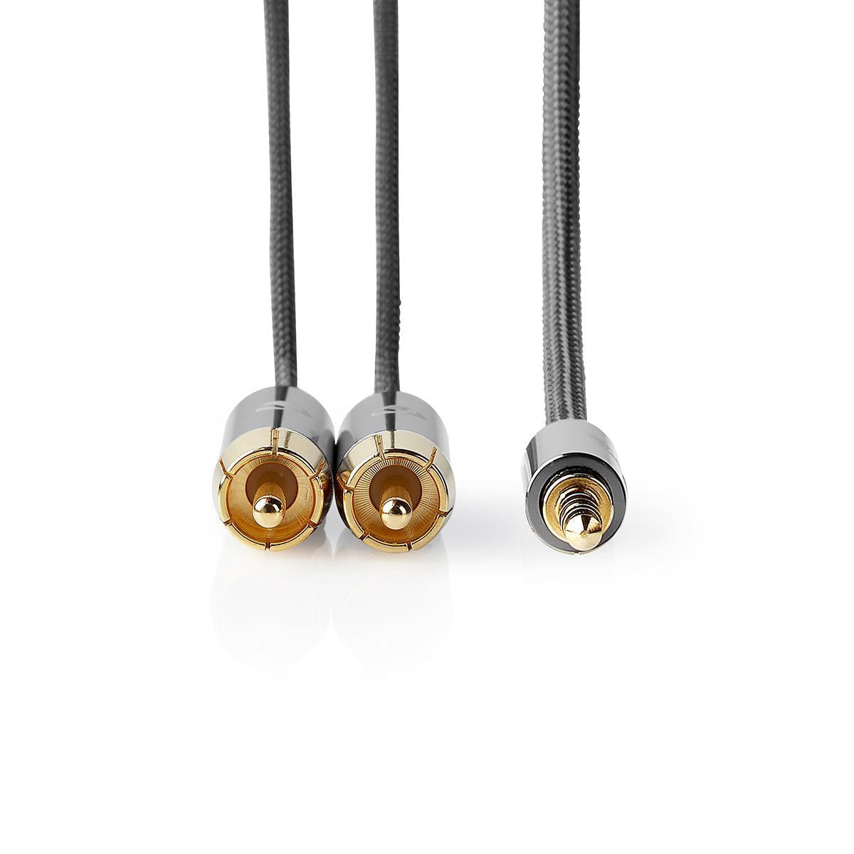 Stereo Audio Cable | 3.5 mm Male | 2x RCA Male | Gold Plated | 1.00 m | Round | Gray / Gray With Metal | Carton with covered window