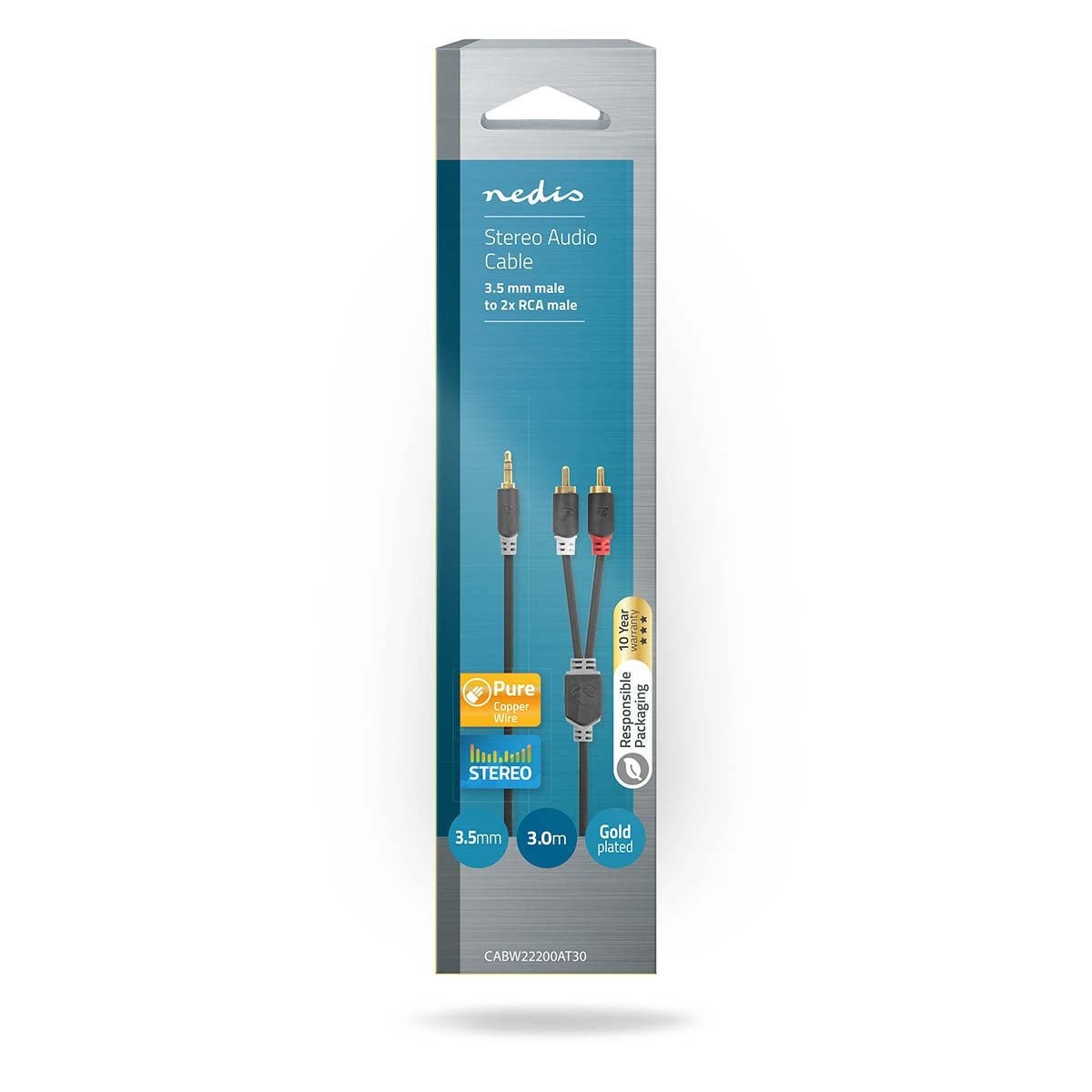 Stereo Audio Cable | 3.5 mm Male | 2x RCA Male | Gold Plated | 3.00 m | Round | Anthracite | Box