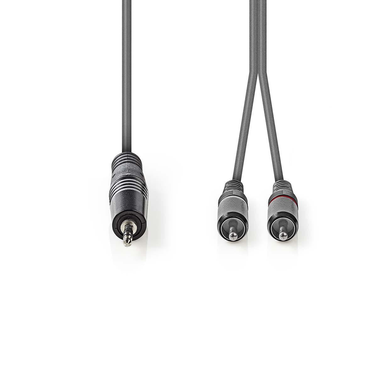 Stereo Audio Cable | 3.5 mm Male | 2x RCA Male | Nickel plated | 3.00 m | Round | Dark gray | Cardboard sleeve