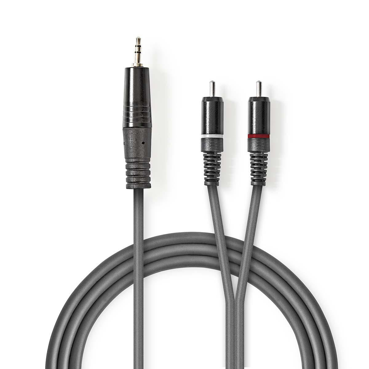 Stereo Audio Cable | 3.5 mm Male | 2x RCA Male | Nickel plated | 5.00 m | Round | Dark gray | Cardboard sleeve