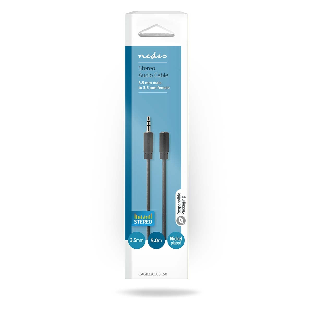 Stereo Audio Cable | 3.5 mm Male | 3.5 mm Female | Nickel Plated | 5.00 m | Round | Black | Box