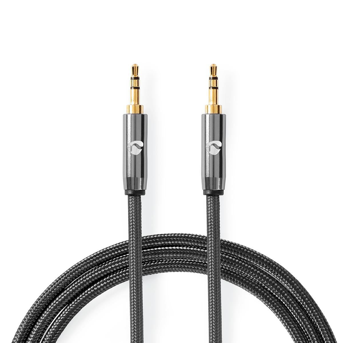 Stereo Audio Cable | 3.5 mm Male | 3.5 mm Male | Gold Plated | 1.00 m | Round | Anthracite / Gray With Metal | Carton with covered window