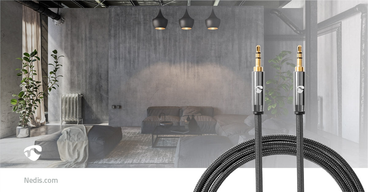 Stereo Audio Cable | 3.5 mm Male | 3.5 mm Male | Gold Plated | 1.00 m | Round | Anthracite / Gray With Metal | Carton with covered window