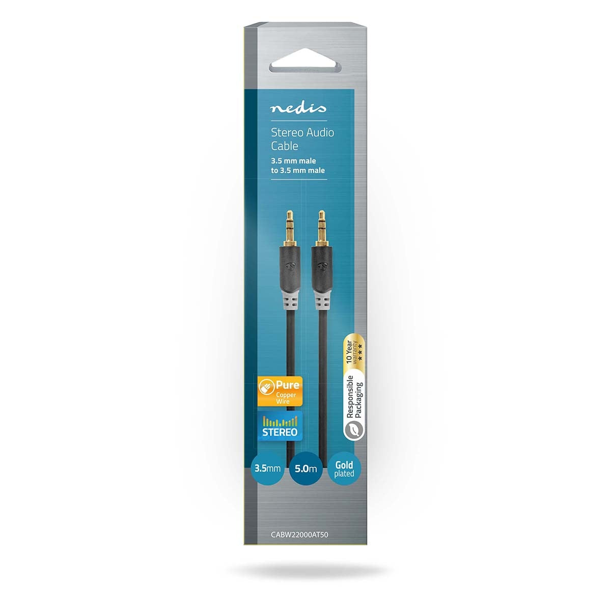 Stereo Audio Cable | 3.5 mm Male | 3.5 mm Male | Gold Plated | 5.00 m | Round | Anthracite | Box
