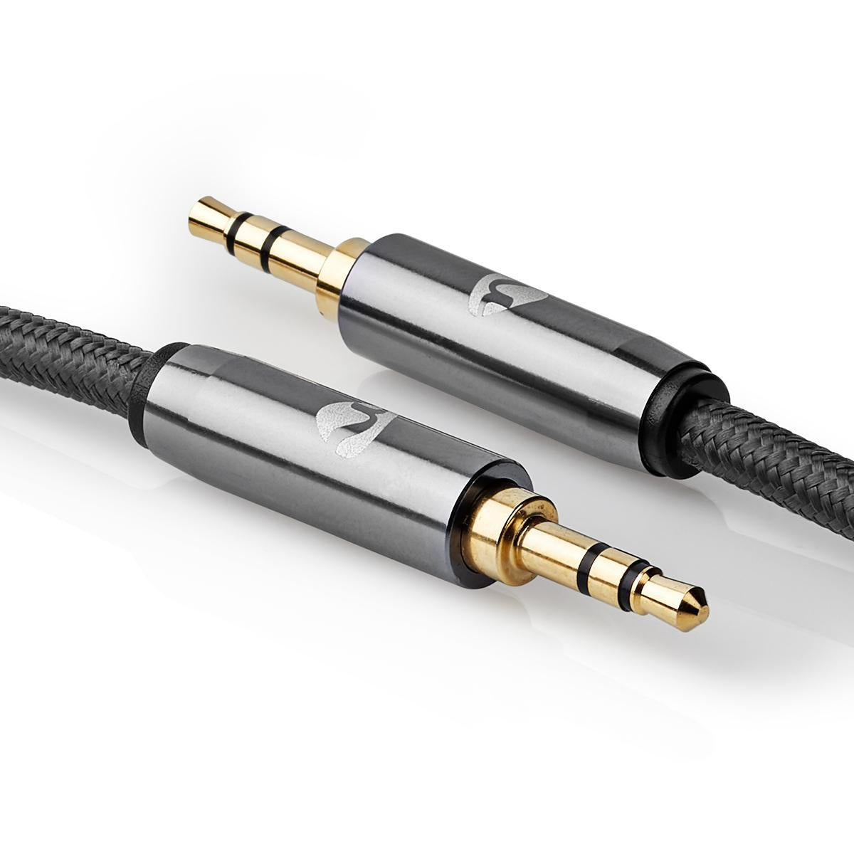 Stereo Audio Cable | 3.5 mm Male | 3.5 mm Male | Gold Plated | 5.00 m | Round | Gray / Gray With Metal | Carton with covered window