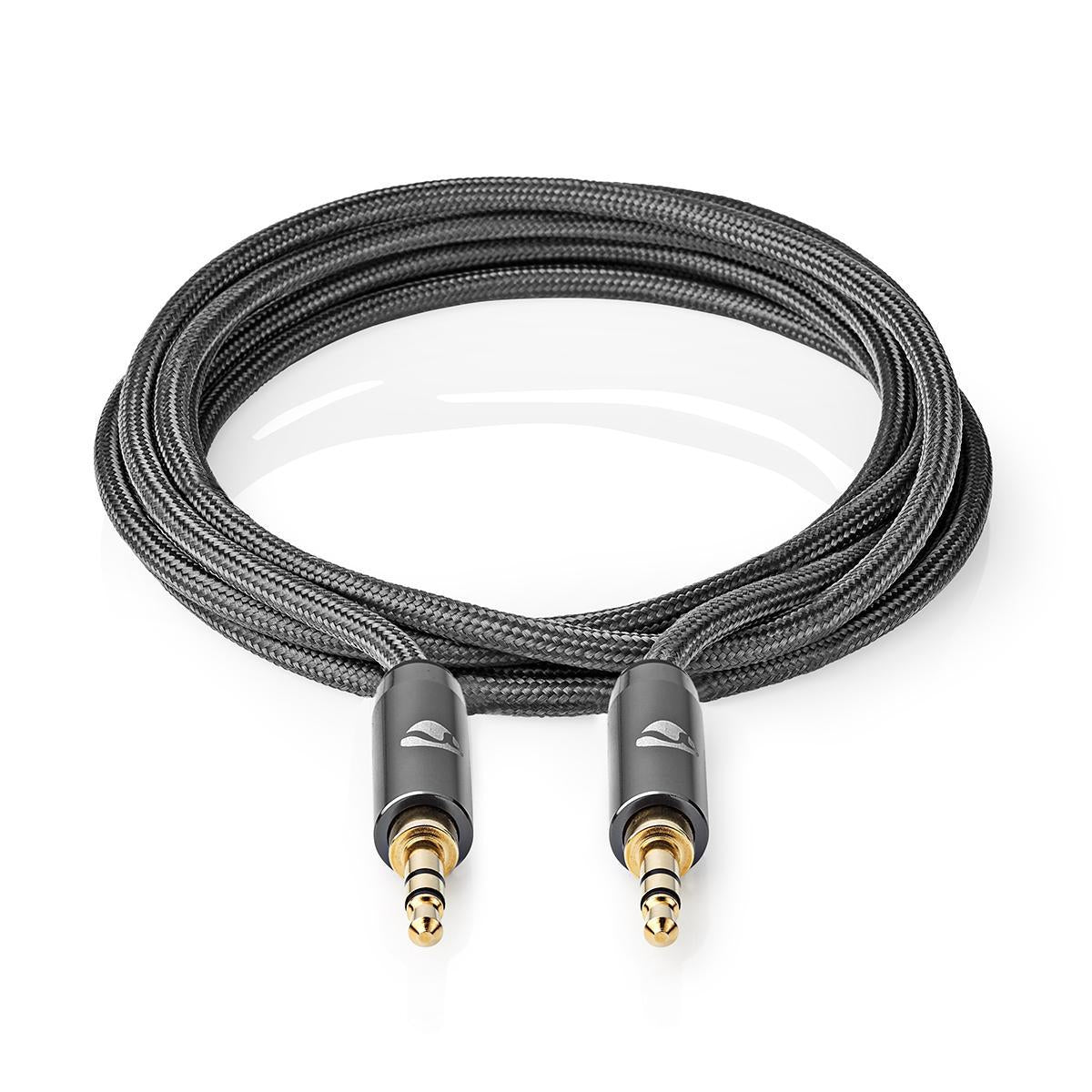 Stereo Audio Cable | 3.5 mm Male | 3.5 mm Male | Gold Plated | 5.00 m | Round | Gray / Gray With Metal | Carton with covered window