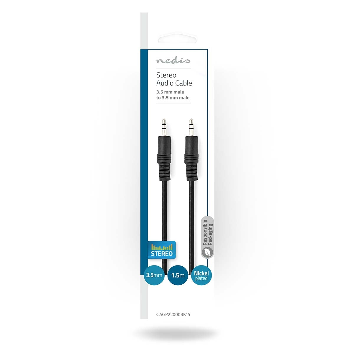 Stereo Audio Cable | 3.5 mm Male | 3.5 mm Male | Nickel Plated | 1.50 m | Round | Black | Envelope