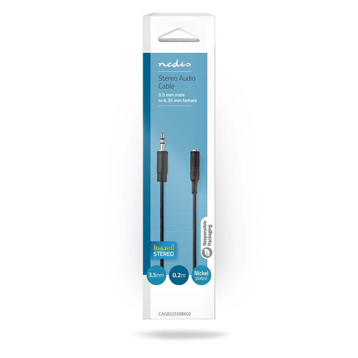 Stereo Audio Cable | 3.5 mm Male | 6.35 mm Female | Nickel Plated | 0.20 m | Round | Blisters