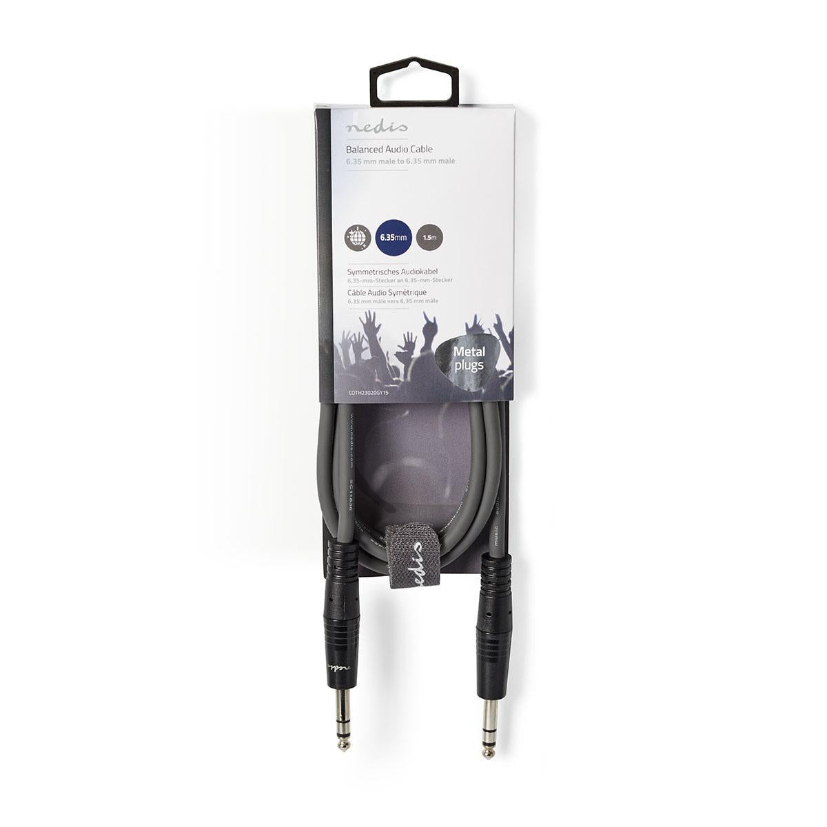 Stereo Audio Cable | 6.35 mm Male | 6.35 mm Male | Nickel plated | 1.50 m | Round | Dark gray | Cardboard sleeve