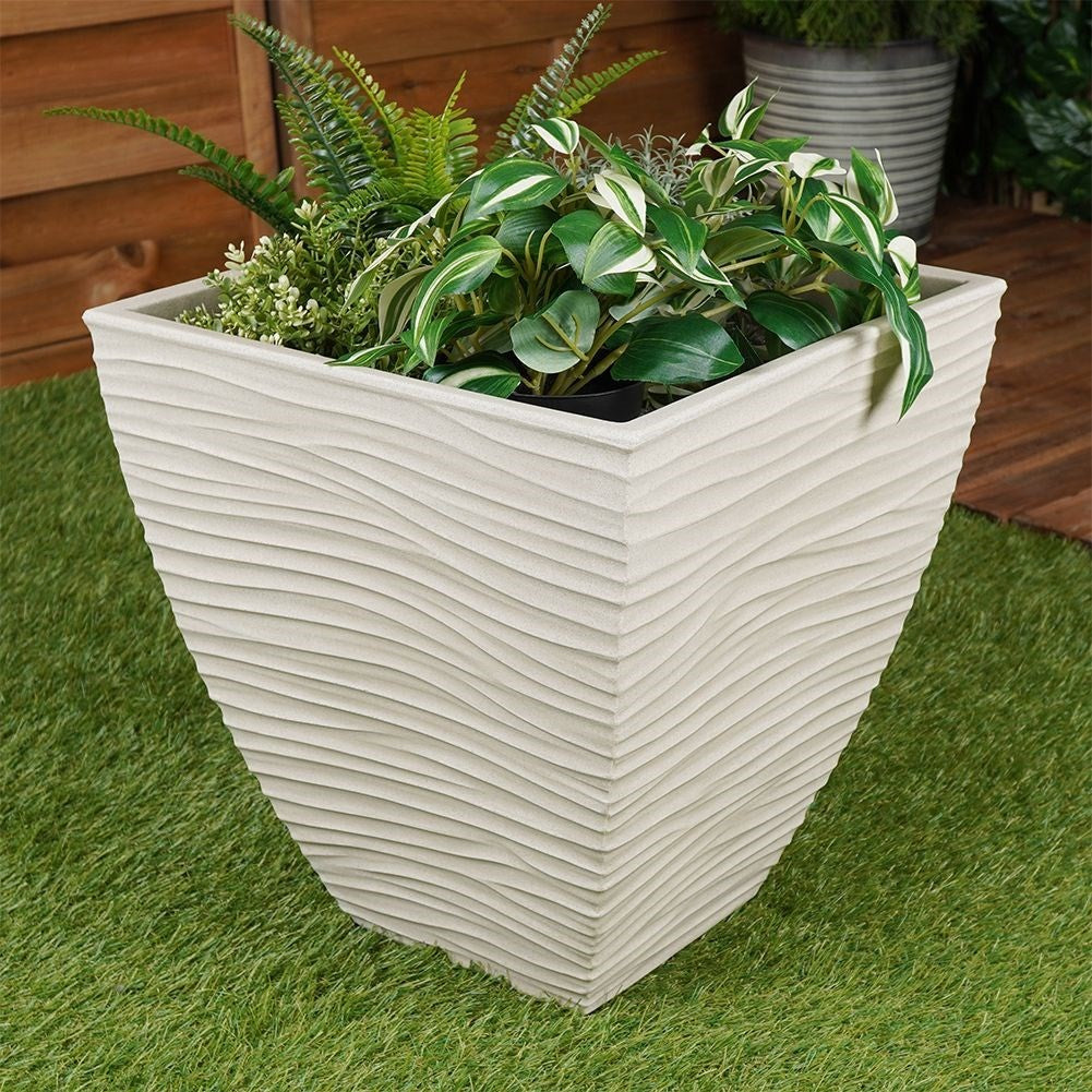 Stone-like beige pot for garden and terrace