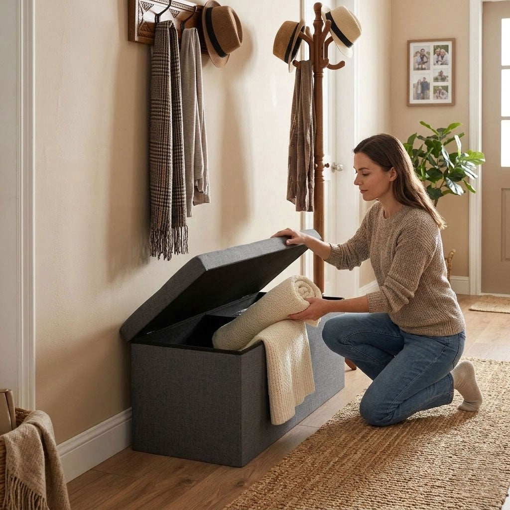 Storage Ottoman with Seat, 111x38 cm, Light Grey