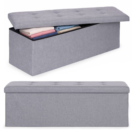 Storage Ottoman with Upholstered Seat, 111x38 cm, Light Grey