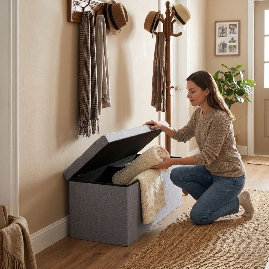 Storage Ottoman with Upholstered Seat, 111x38 cm, Light Grey