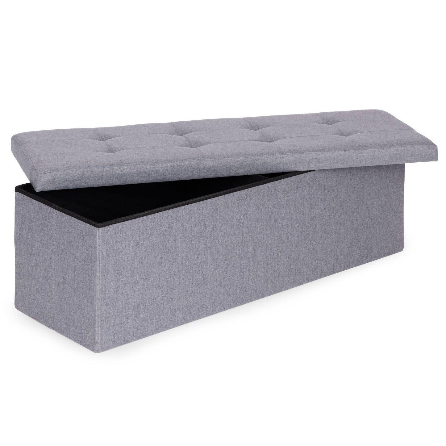 Storage Ottoman with Upholstered Seat, 111x38 cm, Light Grey