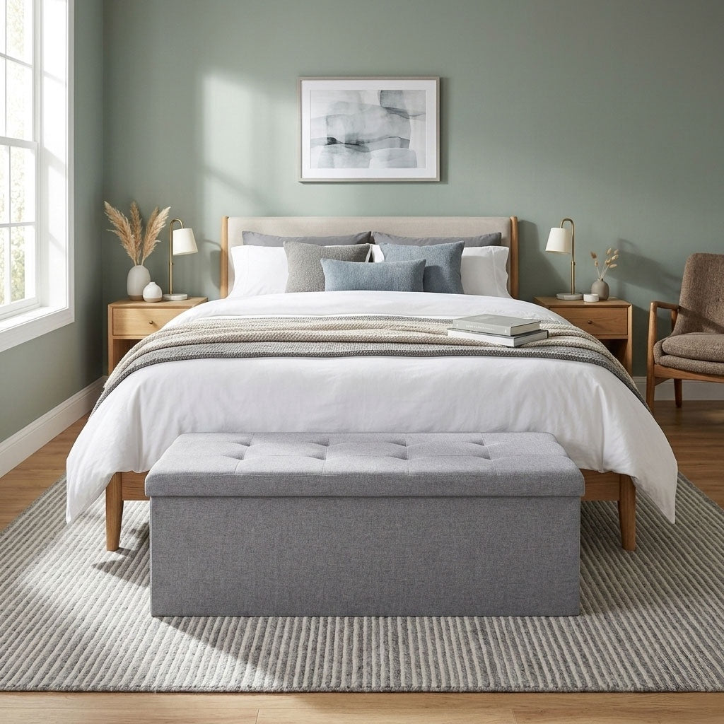 Storage Ottoman with Upholstered Seat, 111x38 cm, Light Grey