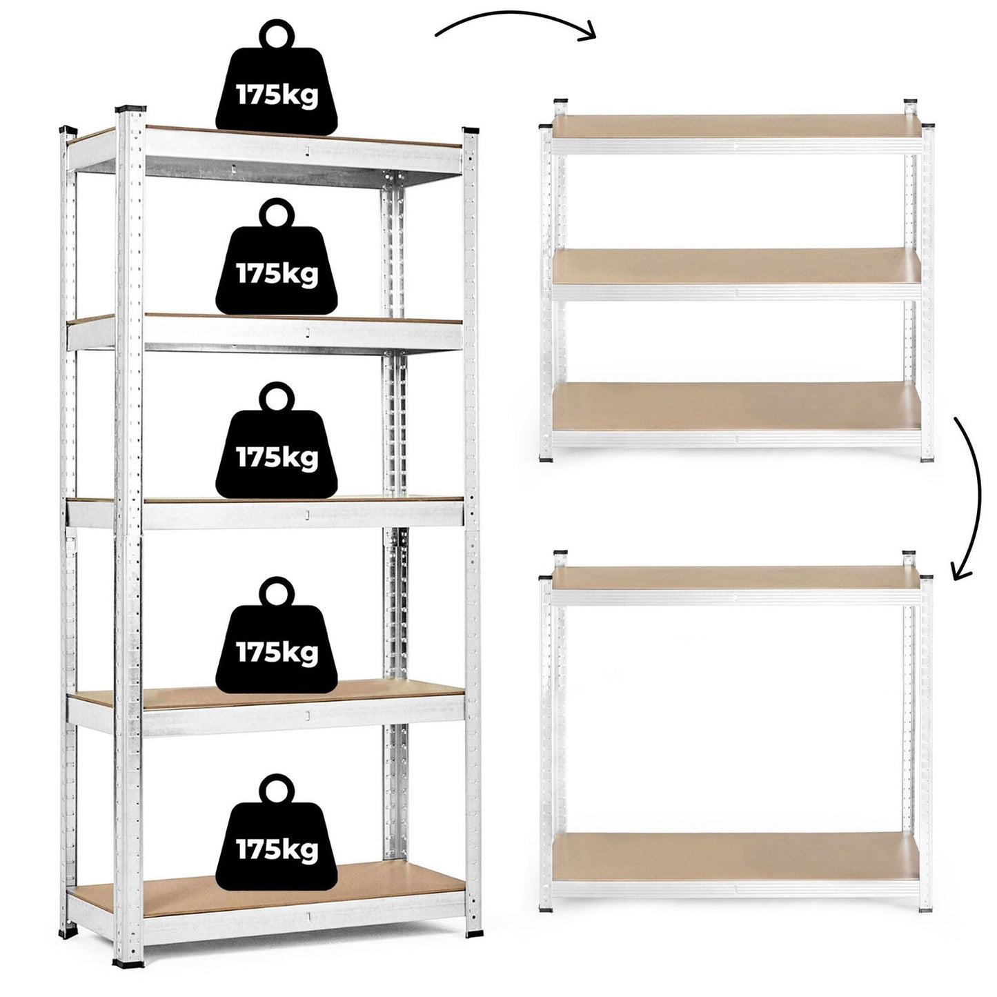 Storage Rack 180x90x40 cm Galvanized Steel, 5 Shelves, 875 kg Capacity ModernHome