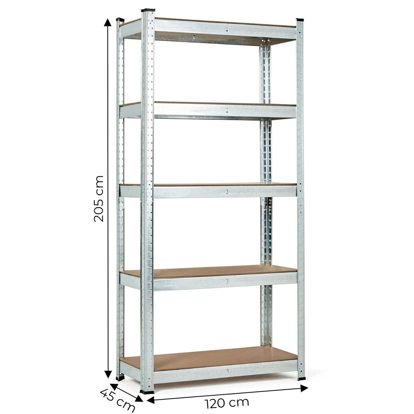 Storage Rack 205x120x45 cm Galvanized Steel, 5 Shelves, 875 kg Capacity ModernHome