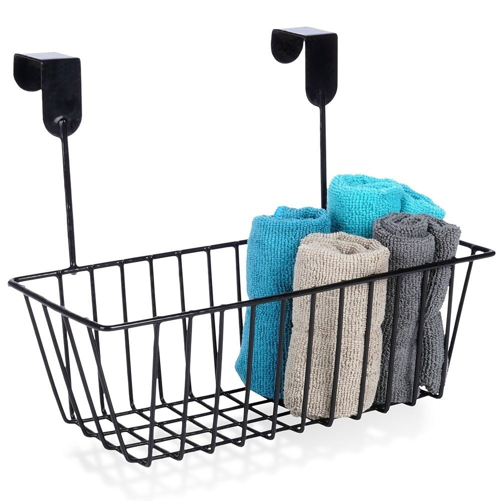 Storage basket for cabinet doors and shower cubicles
