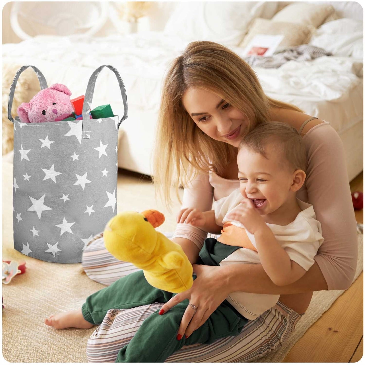Storage basket for toys Nukido - gray with stars