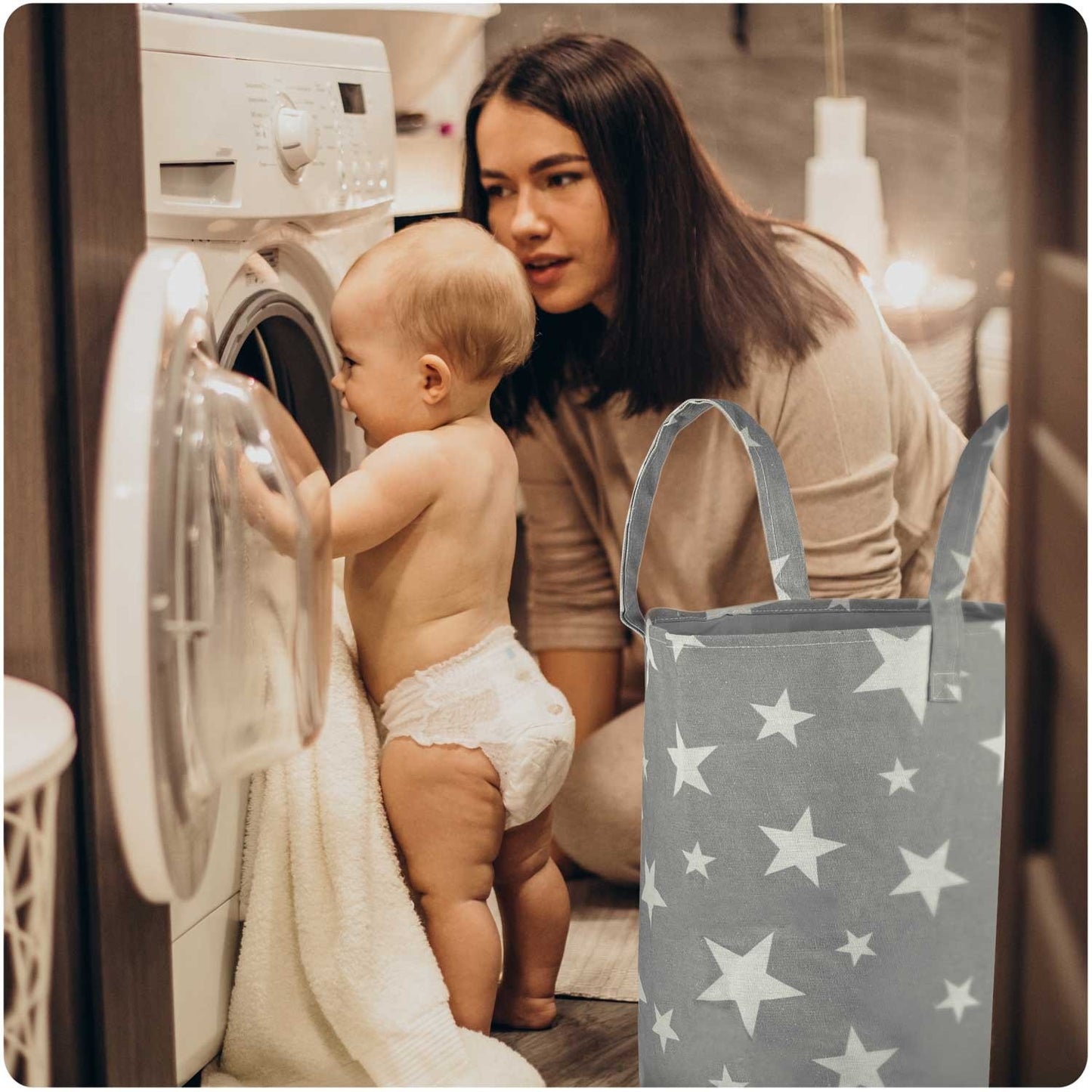 Storage basket for toys Nukido - gray with stars