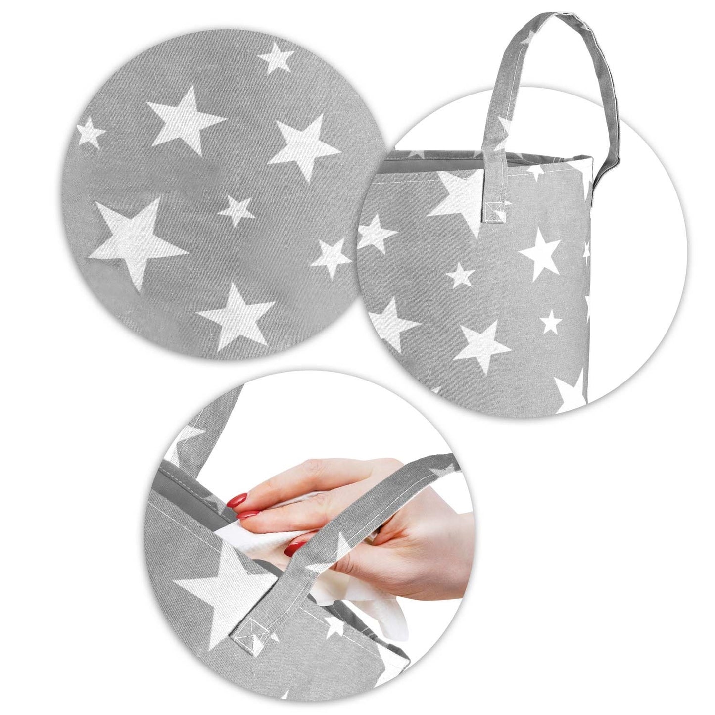 Storage basket for toys Nukido - gray with stars
