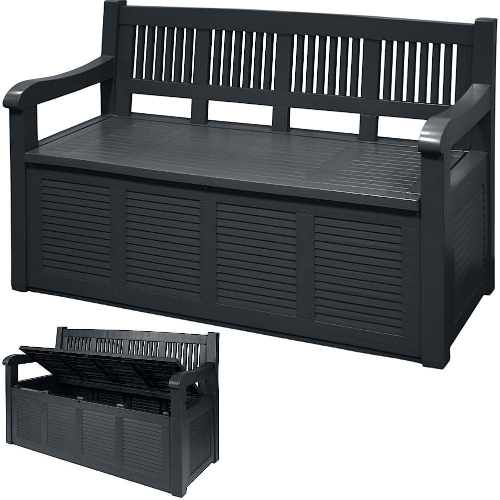 Storage bench for the garden in weather-resistant material