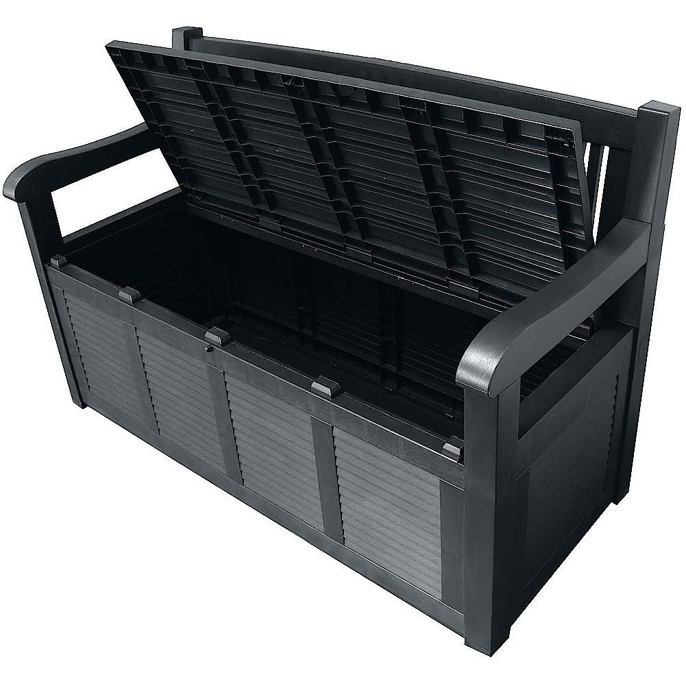 Storage bench for the garden in weather-resistant material