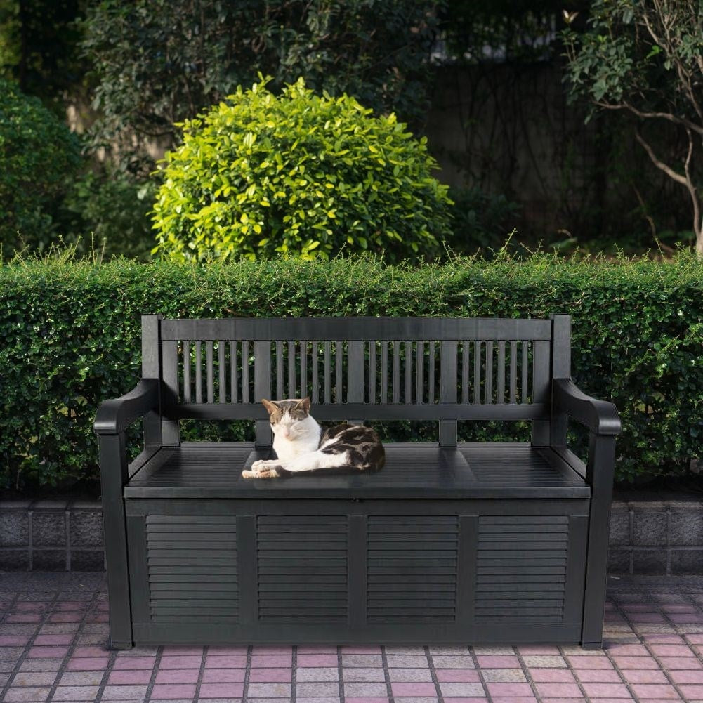 Storage bench for the garden in weather-resistant material