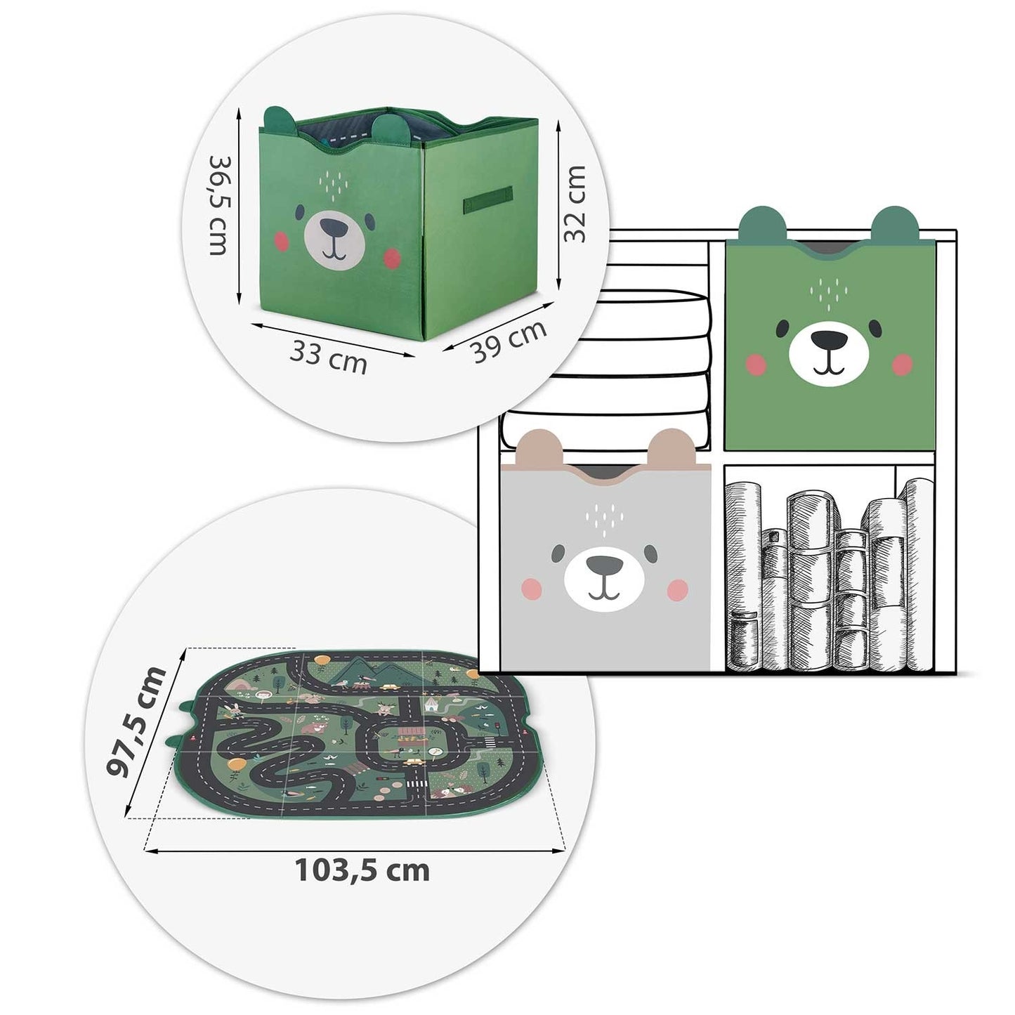 Storage box and play mat NK-408 Nukido - green