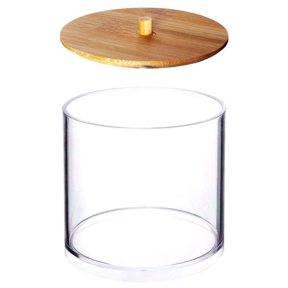 Storage box for makeup and cotton pads with bamboo lid