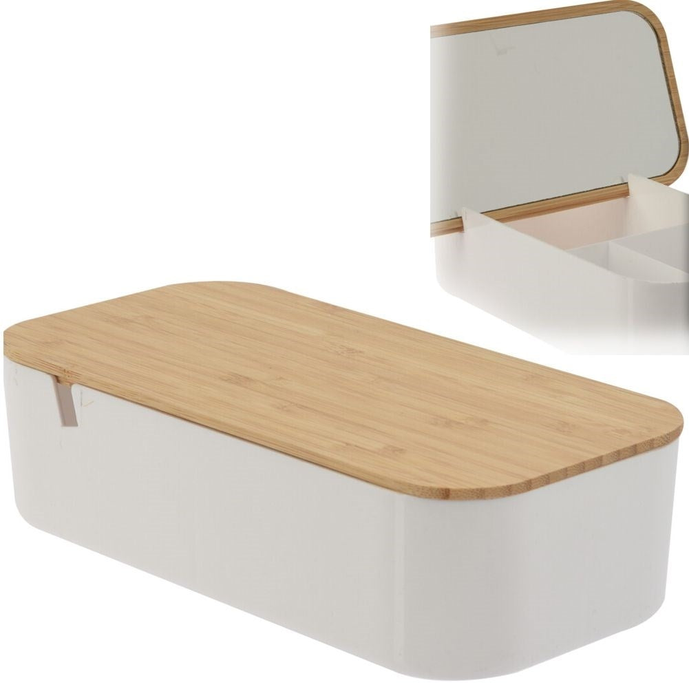 Storage box for make-up/jewellery with make-up mirror