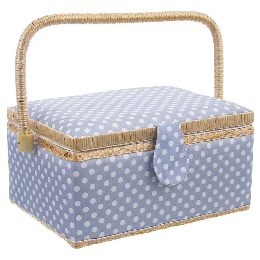 Storage box for sewing accessories and jewelry with 7 compartments, polka dot design