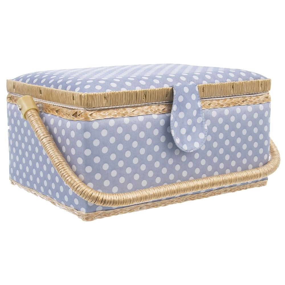 Storage box for sewing accessories and jewelry with 7 compartments, polka dot design